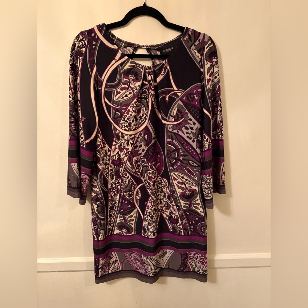 Alyn Paige Women’s Dress Black Purple Gray  Sheath Cut Out Back -Sz M